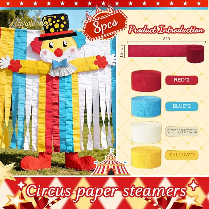 NICROLANDEE Party Streamers Decorations - 8 Rolls Red Blue Yellow Crepe Paper Streamers Tassels Streamer Paper for Birthday Party, Baby Shower, Class Party, Family Gathering Supplies