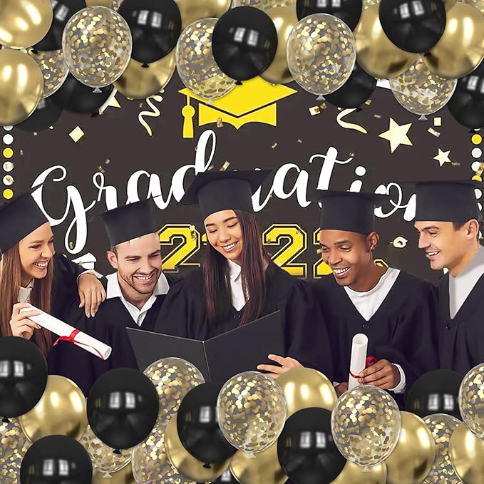 Black and Gold Balloons, 60PCS 12 Inch Gold and Black Confetti Balloons, Gold Latex Balloons for Birthday New Year Wedding Graduation