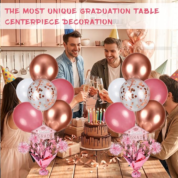 4 PCS Graduation Centerpieces for Tables Balloons Stand Holder Kit College Graduation Decorations 2026 Metallic Glitter Foil Balloon for Graduation Party Decorations Prom Send off Party Decor