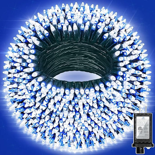 350LED 90FT Christmas Lights Indoor Outdoor, 12 Modes Blue and White Outdoor String Lights with Timer & Dimmable, Green Wire Christmas String Lightsfor Xmas Patio Yard Fence Wedding Bedroom Garden