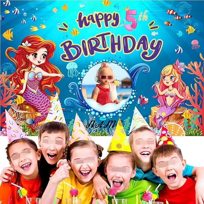 Dicodes Custom Mermaid Theme Birthday Decorations Banner - Personalized Fabric Banner for Birthday Party Supplies