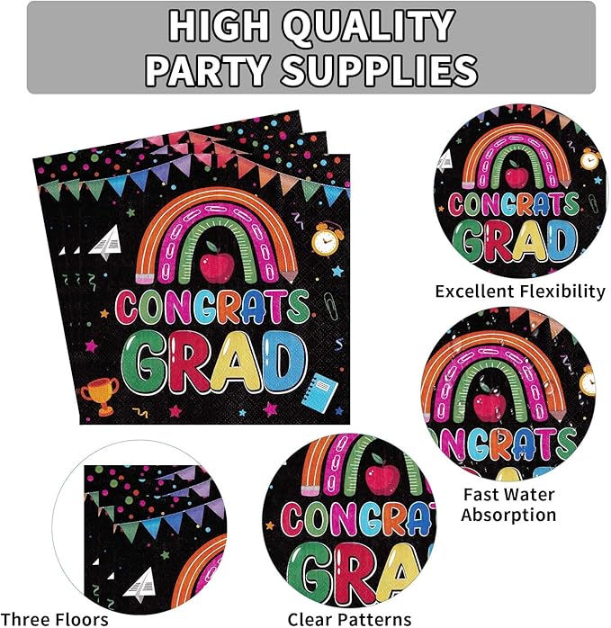 200Pcs Kindergarten Graduation Party Decorations Pre-k Graduation Plates and Napkins Tableware Sets for Kids Preschool Kindergarten Graduation Class of 2026 Elementary Celebration Supplies Serves 50