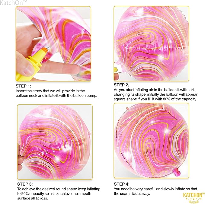 KatchOn, Big 22 Inch Pink Marble Balloons - Pack of 6 | Agate Pink Balloons For Valentines Decorations | Hot Pink and Orange Balloon for Graduation Decoration | Orange and Pink Mylar Balloon