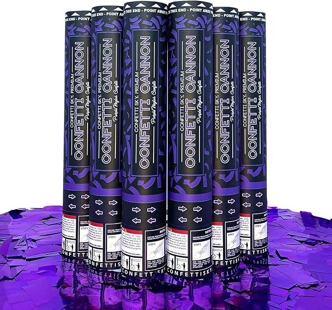 Confetti Sky [6 Pack] 12 Inch Confetti Cannons | Purple Confetti Poppers for Wedding Celebration, Birthday Party, Pranks, Graduation, Christmas Eve and New Year Celebration