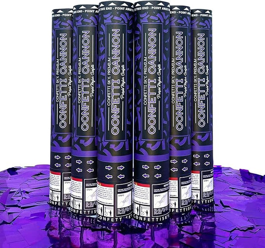 Confetti Sky [6 Pack] 12 Inch Confetti Cannons | Purple Confetti Poppers for Wedding Celebration, Birthday Party, Pranks, Graduation, Christmas Eve and New Year Celebration