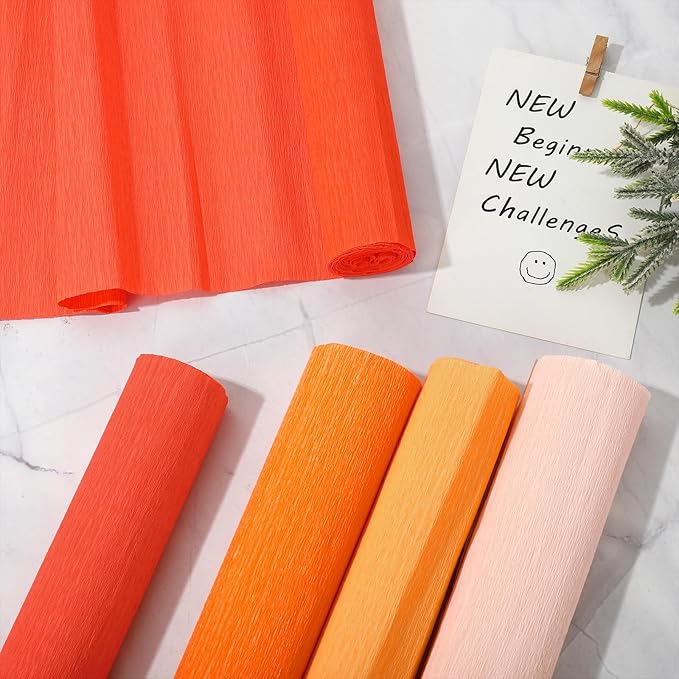 Whaline 8 Rolls 65.6 Ft Orange Crepe Paper Streamers 25 x 250 cm 4 Colors Gradient Orange Party Decoration Streamer Roll for DIY Gift Wrapping Room Wall Decor Crafts