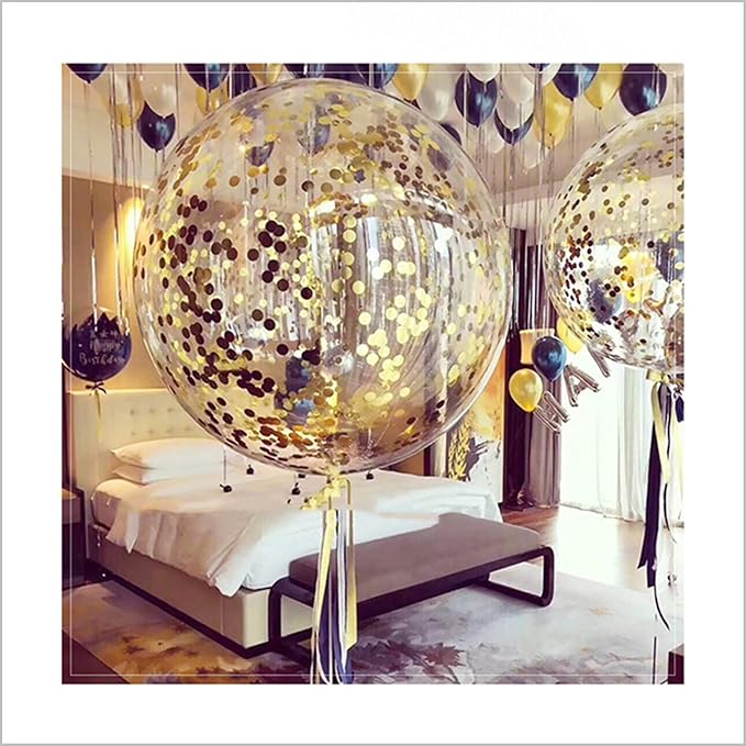 36 Inch Jumbo Confetti Balloons, Giant Latex Balloon with Gold Confetti (Premium Helium Quality) Pkg/6 Latex glitter balloons for Party/Birthdays/Wedding/Festivals Christmas and Event Decorations