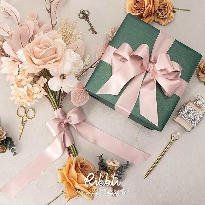 Ribbli Vanilla Double Faced Satin Ribbon,1-1/2” x Continuous 25 Yards,Use for Craft Bows Bouquet, Gift Wrapping, Wedding Decoration, Floral Arrangement