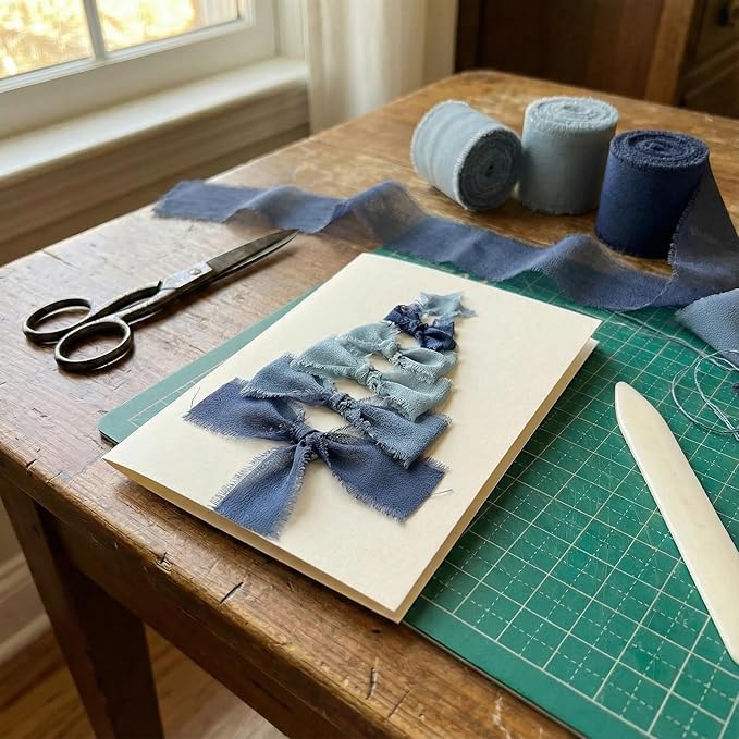 Gray Blue Chiffon Ribbon Set, 3 Pack 1.5 Inch Frayed Edge Polyester Chiffon Ribbon, 21 Yards Total Gray-Blue Palette for Wedding Bouquets, Invitation Styling and Gift Wrapping