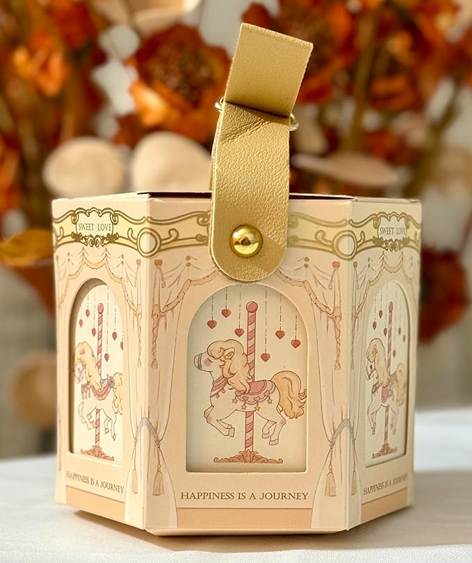FavorsXtra - 10 Pcs Party Favor Boxes, Treat Containers, Candy Boxes, Favors boxes for a Wedding, Birthday, Baby, or Bridal shower, Full Moon Design Box. (Champagne Gold)