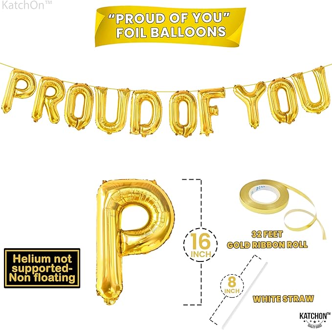 Gold Proud of You Balloons - 16 Inch, Mylar Foil Balloon Banner For Graduation Party Decorations, We Are So Proud Of You Balloon Banner For Graduation Decorations 2026, Graduation Party Decor, KatchOn