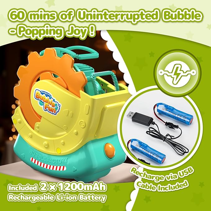 Rechargeable Bubble Machine for Kids – Extra Large Bubbles with Bubble-in-Bubble Effects, Fast Automatic Bubble Maker Toy with 8oz Solution, Bubble Blower for Indoor/Outdoor Play, Party, Wedding, Gift