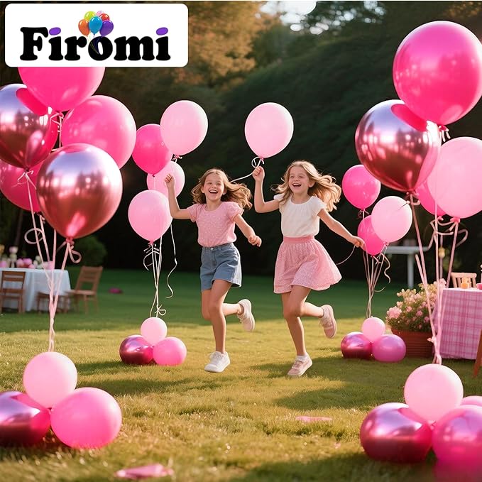 Firomi Metallic Pink Balloons Set 12-inch 70 pack Metallic Chrome Hot Pink Latex Balloons Pink and Light Pink Balloon for Birthday Wedding Party (with 2 Ribbons)