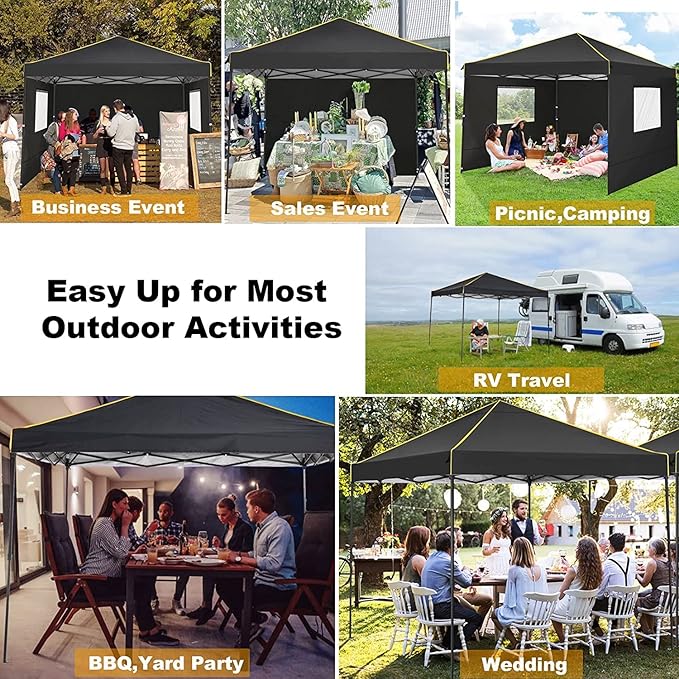 COBIZI 10x10 Pop Up Canopy Tent with Sidewalls and Roll-up Ventilated Windows with Mosquito net, Ez Outdoor Commercial Instant Gazebo Tent for Party Waterproof with Carrybag