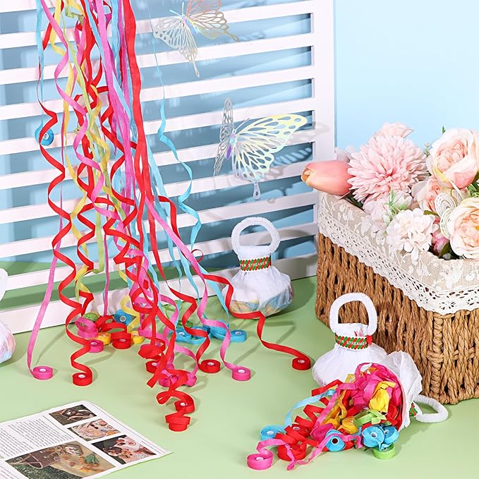 craftshou 120 Pcs Hand Throw Streamer Poppers Confetti No Mess Streamers Colorful Romantic Paper Crackers for Wedding Birthday Reception Graduation Party Celebrations Favors