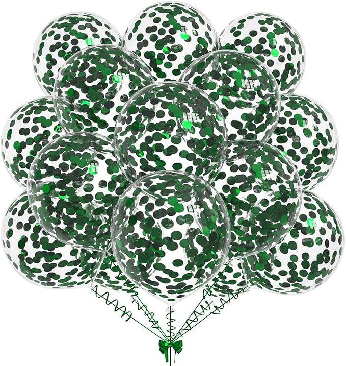 50pcs Dark Green Foil Confetti Balloons,12 inch Latex Balloon with Dark Green Confetti Inside for Birthday Family Party Wedding Party Baby Shower Decoration Supplies
