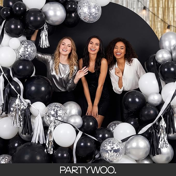PartyWoo Black Balloons 140 pcs Different Sizes of 18 12 10 5 Inch Black Balloons Arch Kit Garland for Baby Shower Birthday Graduation Casino Gaming Anniversary Retirement Party Decorations Black-Y18