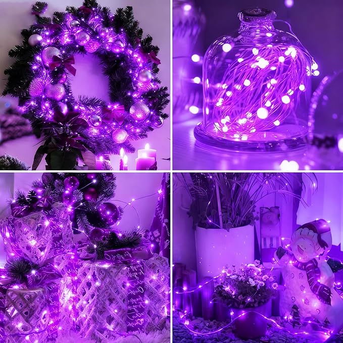12 Pack Fairy Lights Battery Operated - 7ft 20 Led Twinkle Lights 3 Modes, Bulk Mini String Lights Waterproof for Halloween Holiday Mason Jars DIY Party Decoration Christmas-Purple