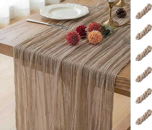 FEXIA 6 Pack Nude Table Runner 35x120 Inches for Gauze Table Runner for Bridal Shower Wedding Party First Communion Centerpiece Engagement Boho Table Decoration