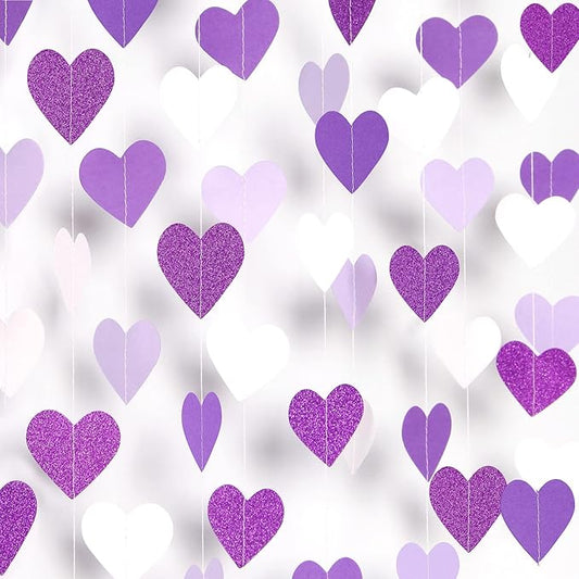 Purple Party Decoration Heart-Garland - 52Ft Purple Lavender White Streamers Birthday Banner Baby Bridal Shower Wedding Engagement Bachelorette Graduation Decorations Lasting Surprise