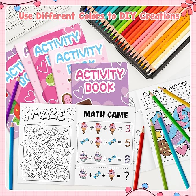 Desserts Theme Activity Books for Kids - 24Pcs Desserts Mini Games Coloring Book Set Bulk Mazes Word Search Word Scramble Games for Birthday Party Goodie Bags Stuffers School Classroom Favors