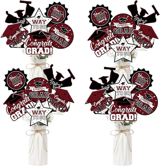 24Pcs Graduation Party Decorations Class of 2026, Graduation Centerpieces for Tables, 2026 Congrats Grad Party Centerpiece Stick Table Toppers for Graduation Party Supplies (Maroon)