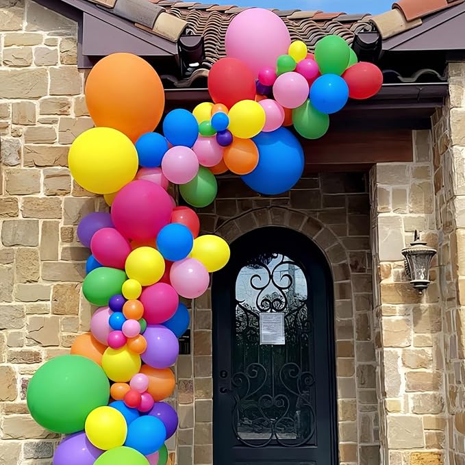 Multicolor Rainbow Balloons, Multicolor Balloons Light Blue Yellow Dark Green Purple Orange Red Balloon Colorful Latex Balloons for Birthday Kids Party Wedding Baby Shower Engagement Decorations