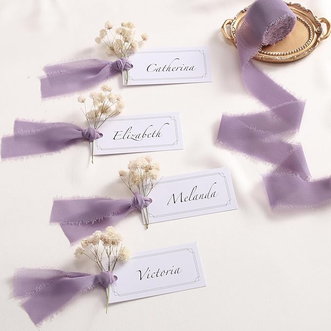 DORIS HOME Pastle Purple Chiffon Ribbon for Flower Bouquet, 1" x21Yd Fabric Ribbon for Gift Wrapping, Handmade Frayed Ribbon for Wedding Invitations/Christmas Decorations