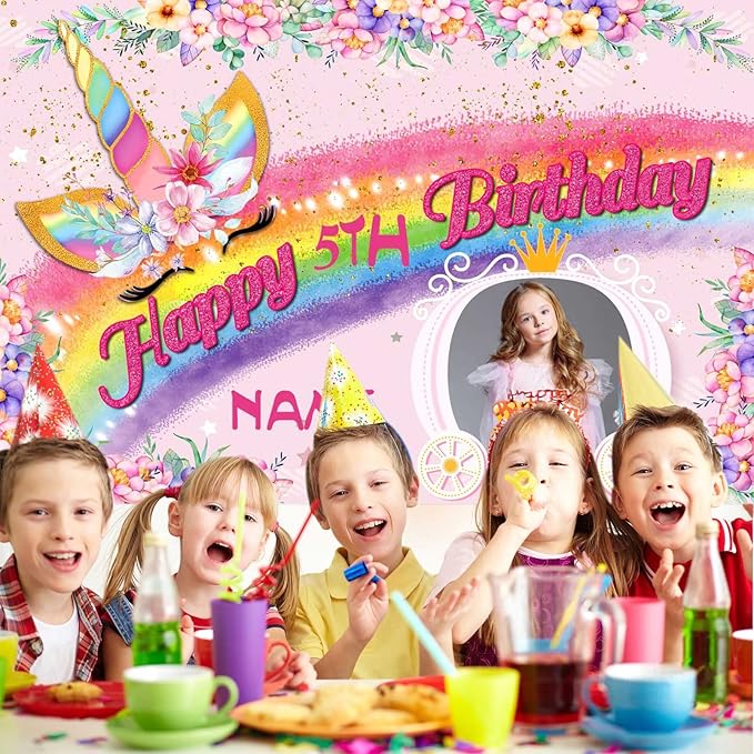 Custom Unicorn Rainbow Happy Birthday Party Decorations Supplies Personalized Unicorn Rainbow Birthday Backdrop Banner(6x9ft)