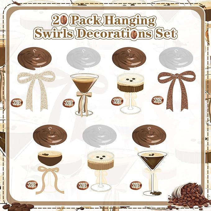 Espresso Martini Bow Party Hanging Swirl Decorations, Espresso Martini Birthday Party Decorations Tini Bar Decorations for Martini Birthday Bachelorette Bridal Shower Party Supplies
