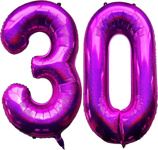 Laser Hot Pink Number 30 Balloons 40 Inch Giant Number Pink 30 Foil Mylar Balloons for 30th Birthday Anniversary Events Party Decorations
