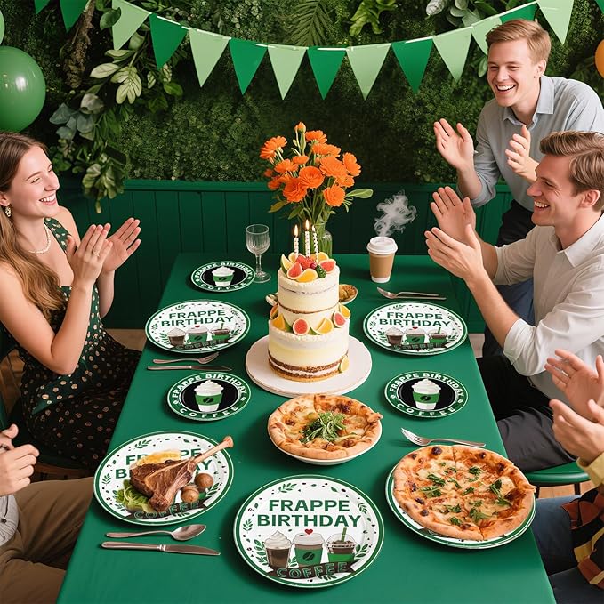 Grencian Green Coffee Birthday Party Decorations - 96Pcs Green Iced Coffee Theme Supplies Plates and Napkins Disposable Tableware Set for Latte Lover Birthday Party Decorations Serve 24