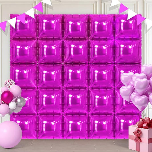 Hot Pink Square Foil Balloons 25 Pcs Metallic Hot Pink Balloons Wall Backdrop for New Year Graduation Birthday Bridal Shower Party Arch Backdrop Decorations