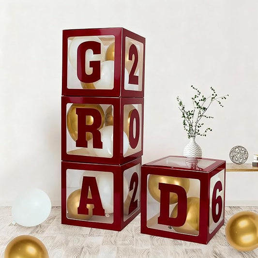 2026 Graduation Decorations - 4Pcs Maroon Balloon Boxes with Letters 2026&Grad for Preschool Kindergarten Middle High School College Graduation Party Decorations Class of 2026
