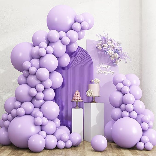 RUBFAC 135pcs Pastel Purple Lavender Balloons Different Sizes 18 12 10 5 Inch for Garland Arch, Latex Light Purple Balloon for Birthday Party Baby Shower Gender Reveal Wedding Decorations