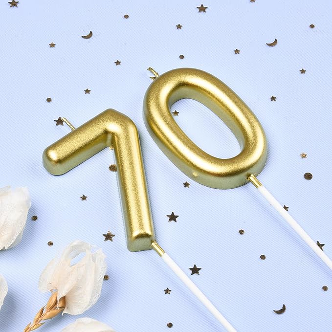 2.76 Inch Classical Gold 70 Number Birthday Candles, Gold Number Candles, Cake Number Candles, Party Celebration