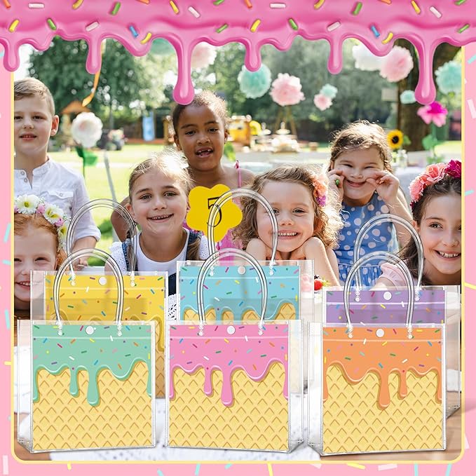 Aliceset 24 Pcs Gift Bags with Handle Clear PVC Candy Treat Goodies Tote Bags for Summer Birthday Party Favor Supplies