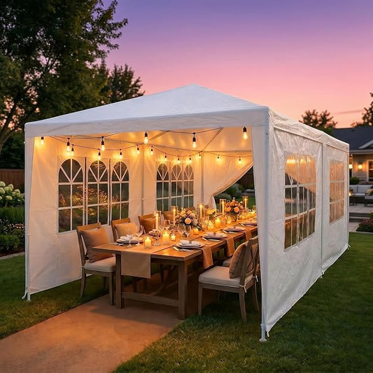 HOTEEL 10x20FT Party Tent Outdoor Large Backyard Canopy with 6 Removable Sidewalls, 2 Zipper Doors, 12 Ropes and 24 Stakes for 20-30 People, Carpas para Fiestas for Wedding Patio, White
