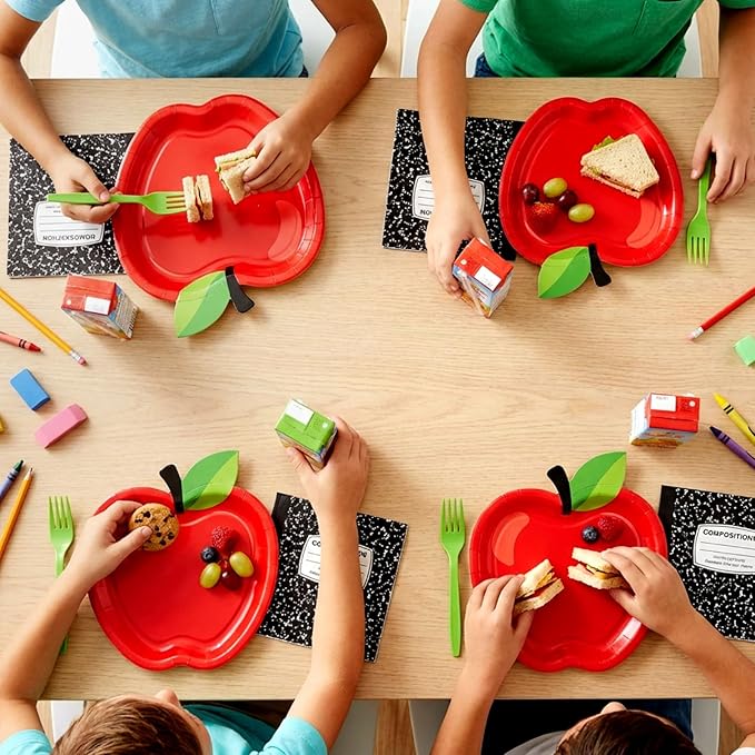 AmazingSpark 122 Pcs Preschool Kindergarten Graduation Party Decorations Apple Paper Plates Napkins Tableware Set for Teacher First Day Back to School Party Pre K Classroom Supplies