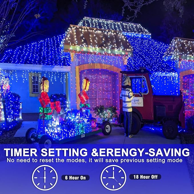 800 LED Blue Christmas Lights Outdoor 262ft Clear Wire Blue String Lights 8 Modes Clear Wire, Plug in Waterproof Twinkle Fairy String Light for Indoor Christmas Tree Bedroom Decorations