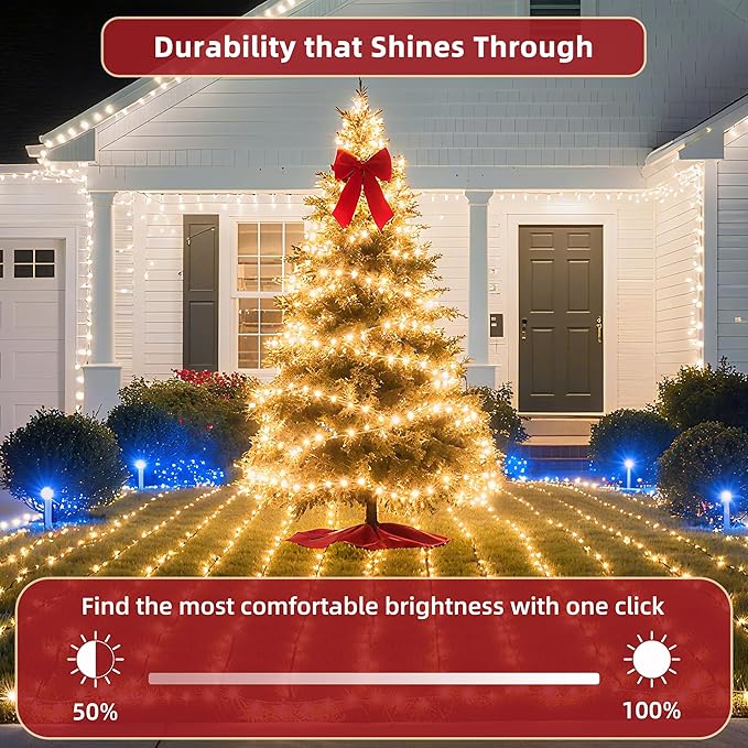 300LED 75FT Christmas Lights Indoor, LED Christmas Tree Decoration Lights with 12 Modes & Timer Memory, Dimmable Plug In Waterproof LED Xmas Light for Yard Trees Wedding Party Holiday Warm White