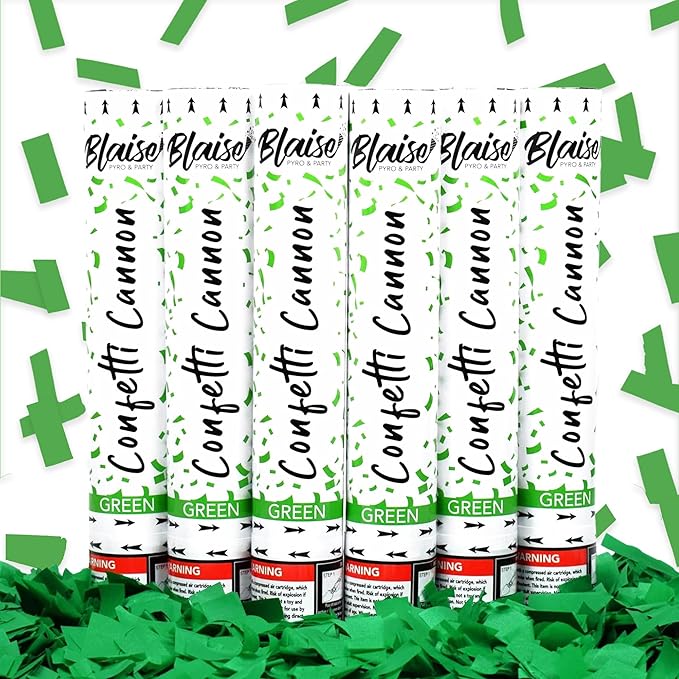 Blaise Pyro & Party Green Confetti Poppers - Easy to Use Paper Confetti Poppers for Weddings, Birthdays, Anniversaries & More - Colorful Confetti Cannon for Memorable Photos - 6 Pack, 12 Inch