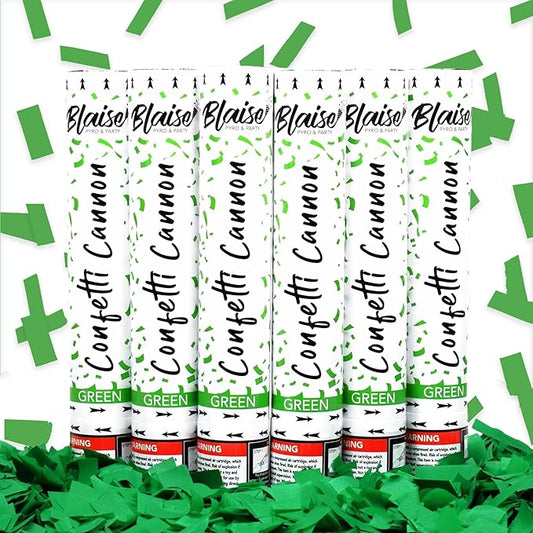 Blaise Pyro & Party Green Confetti Poppers - Easy to Use Paper Confetti Poppers for Weddings, Birthdays, Anniversaries & More - Colorful Confetti Cannon for Memorable Photos - 6 Pack, 12 Inch
