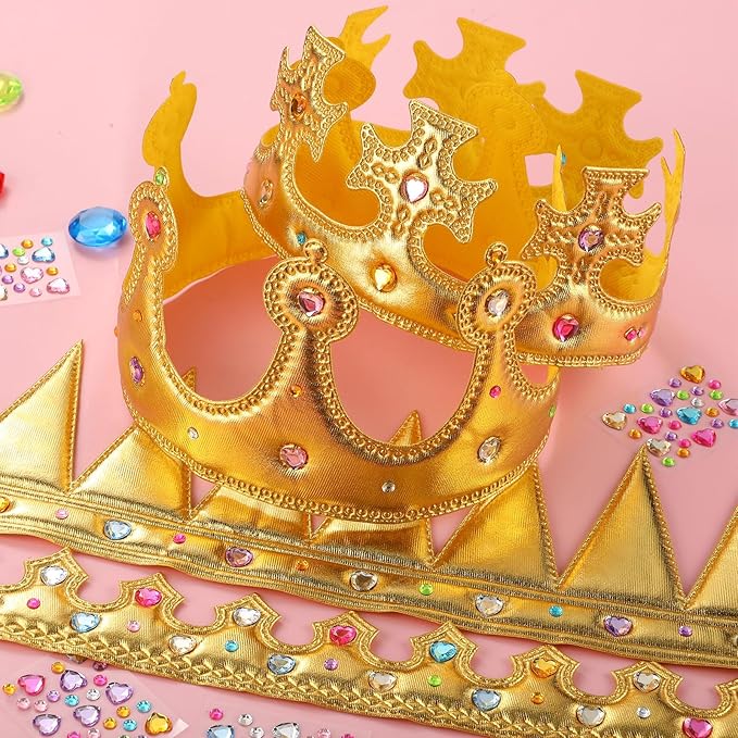 Yaomiao 66 Pieces Foam Princess Tiaras DIY Crowns Kids Party Favors Craft Girls Crystal Diamond Sticker Making Your Own Tiara(66 Pcs,Gold,Cute Style)