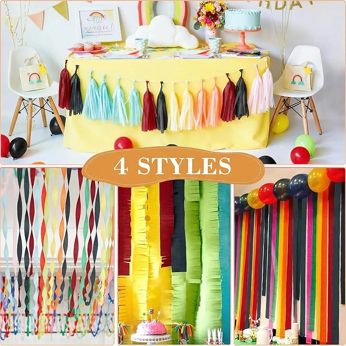 GCB Black Red Crepe Paper Streamers 4Rolls 328ft Pack of Party Streamers Crepe Paper for Birthday Party Decorations Wedding Decorations Baby Shower Engagement Anniversary Decors (1.8inx82 Ft/Roll)