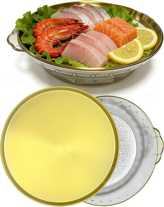 Golden Chilled Serving Tray for Parties 11.8" Compartments Ice Bowl Keeps Food Fruit Dish Cold Platter for Vegetable Seafood Shrimp Cocktail Appetizer Oysters Cheese