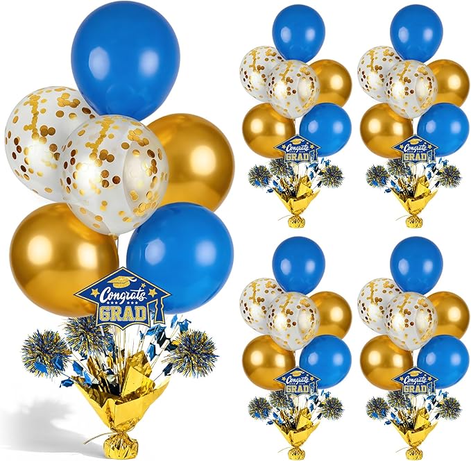4 PCS Graduation Centerpieces for Tables Balloons Stand Holder Kit College Graduation Decorations 2026 Metallic Glitter Foil Balloon for Graduation Party Decorations Prom Send off Party Decor