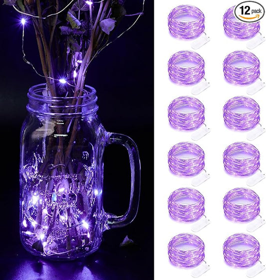 12 Pack Fairy Lights Battery Operated String Light，7FT 20LED Waterproof Silver Wire Christmas Lights Outdoor,Firefly Mini Light for Bedroom Party Birthday Wedding Indoor Decorations Home Decor