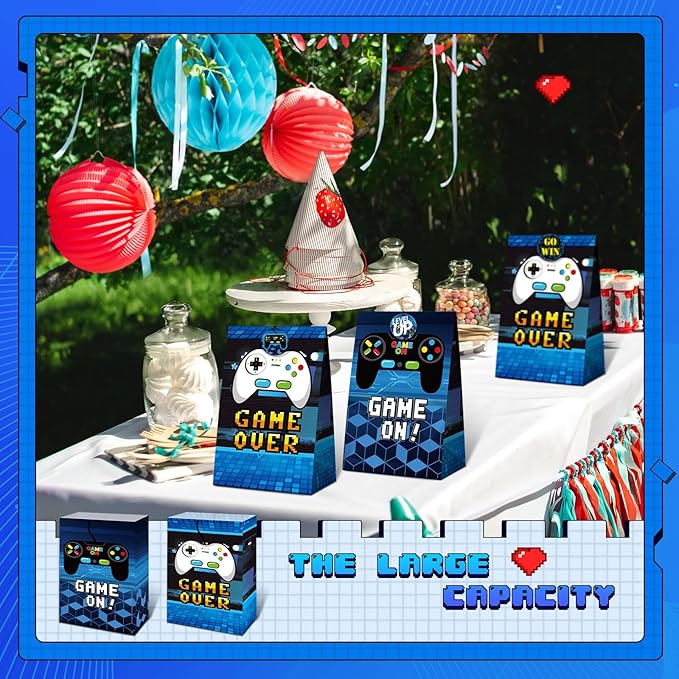 Pajean 24 Pcs Game Gift Bag Video Game Party Supplies Gamer Party Favor Gaming Theme Goodie Candy Treat Bags with 30 Pcs Stickers for Themed Birthday Decorations