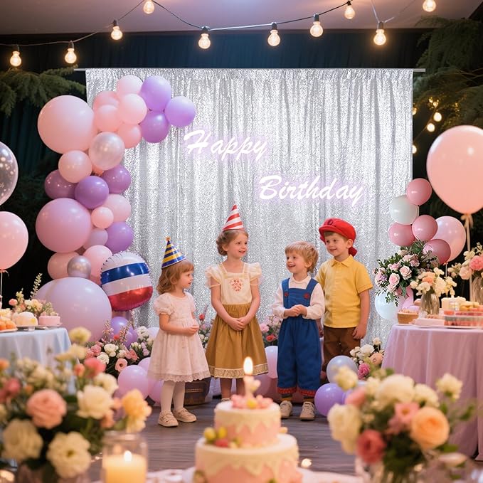 SquarePie 6x6ft Silver Sequin Backdrop, High Density Non-Transparent Glitter Curtain for Photography, Birthday, Wedding Party Decorations, Thick Solid Background with 4" Rod Pocket, 1 Panel
